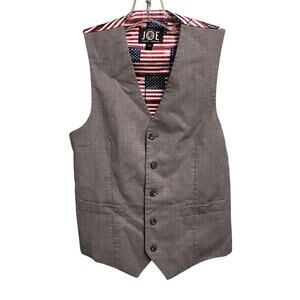 Joe Joseph Abboud Wool Vest American Flag Back Gray Size 34 Small